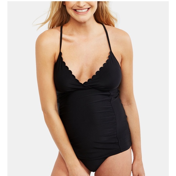 Beach Bump by Motherhood Maternity Black Scalloped Swim Top, Size L - Picture 1 of 7